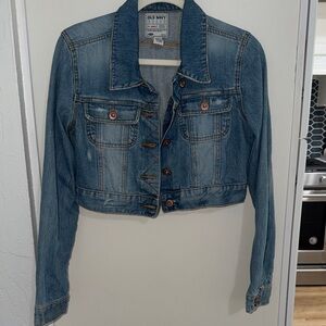 Old Navy Light Wash Cropped Denim Jacket with Distressing | M